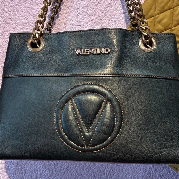 Valentino Black Leather Shoulder Bag with Chain Straps - Picture 2 of 13